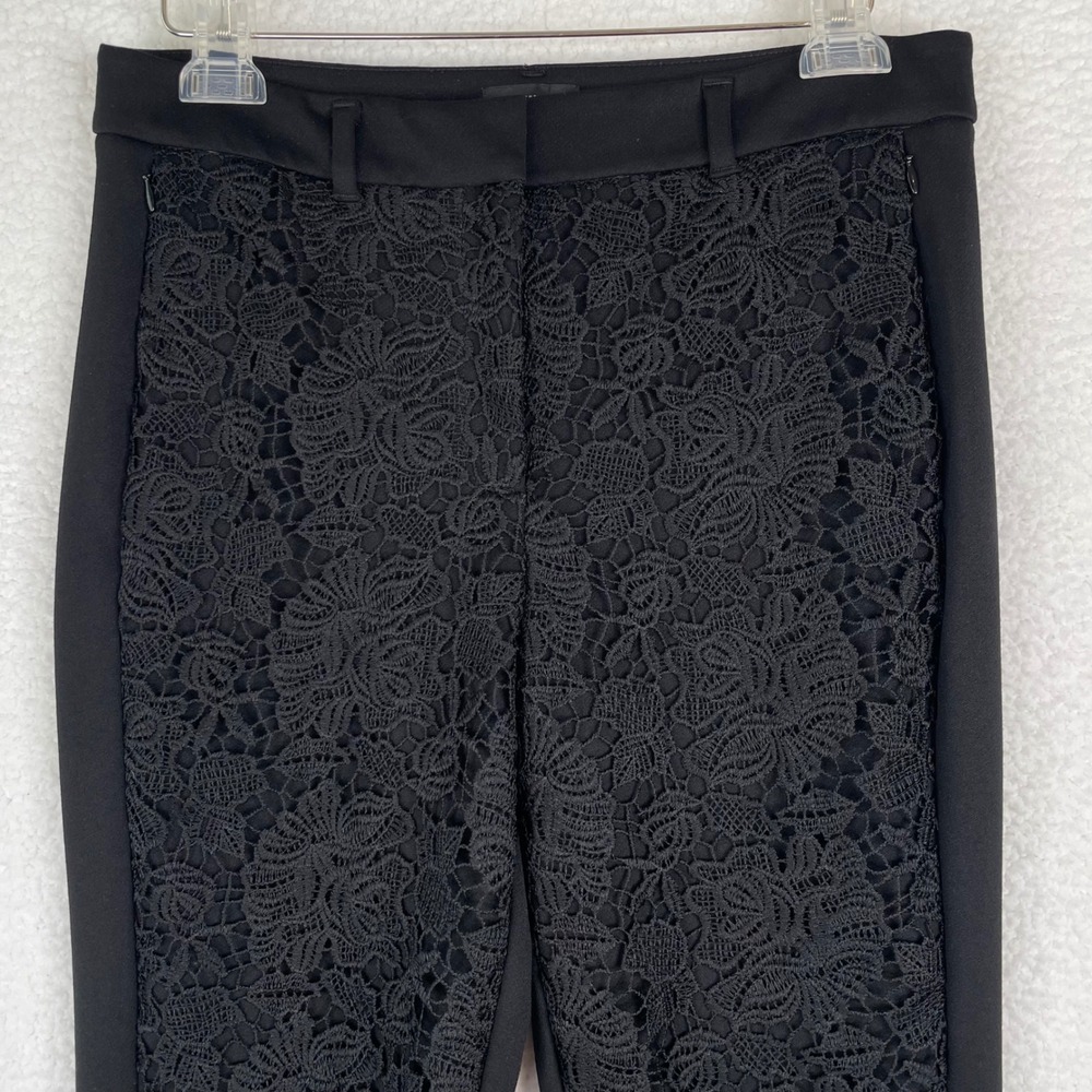 White House Black Market Slim Ankle Pants Womens 8 Black Floral Lace Front